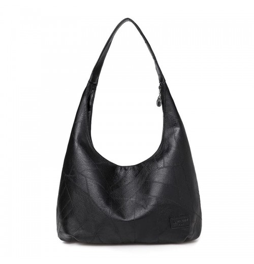 Black Leather Hobo Shoulder Bag ERIN